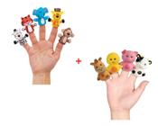 Brinquedo dedoches fantoches de dedo - kit com 09 animais buba histórias e presente para bebês