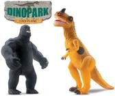 Brinquedo Dinossauro T-rex Com Som Vs Gorila King Kong Dinopark Vinil Articulado