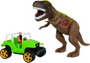 Brinquedo dinossauro tiranossauro rex grande com som e carro jipe