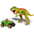 Brinquedo dinossauro tiranossauro rex grande com som e carro jipe