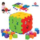 Brinquedo Educativo Cubo Didático 17cm Mercotoys Blocos de Encaixe Bebê 18 Peças