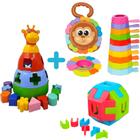 Brinquedo Educativo Para Bebê Girafa + Bola + Cubo e Empilha Baby kit com 3 brinquedos
