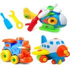 Brinquedo Infantil de Montar c/Chave Educativo Kit Trem Helicóptero e Avião