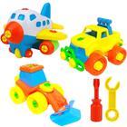 Brinquedo Infantil de Montar Kit com Avião Trator e Caminhonete