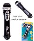 Brinquedo Microfone Musical Preto Infantil Com Luz E Som