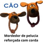 Brinquedo mordedor para cães e gatos de pelúcia reforçada, urso, cão e elefante c/ corda 20cm