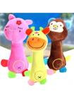 Brinquedo Mordedor Pelúcia Macaco Girafa Porco Pet Trio Happy com Apito para Cães e Gatos