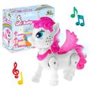 Brinquedo Musical Menina Pequeno Pony Asas Luzes Som e Anda Branco