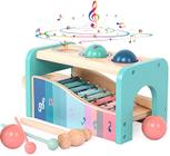 Brinquedo musical para jogo educativo, brinquedos musicais montessori de madeira com martelo e slide out xylophone para crianças