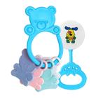 Brinquedo Para Bebê Chocalho Disco e Mordedor Urso Azul