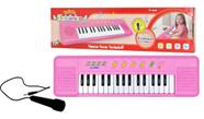 Brinquedo Teclado Musical Karaokê Piano Infantil com Microfone Rosa