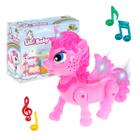 Brinquedo Unicórnio Musical Com Asas Luz Colorida Poney Rosa - Art Brink