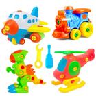 Brinquedos Didático Dinossauro Rex Helicóptero Trem e Avião Kit com 4
