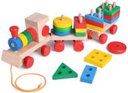 BRINQUEDOS DIVERTIDOS 15,5 Polegadas Brinquedos infantis de trem de madeira, classificador de forma e empilhamento de brinquedos de madeira, brinquedos de quebra-cabeça para meninas de 12 3 anos, brinquedos educacionais pré-escolares