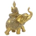 Buda Decorativo Sobre o Elefante Em Resina Sabedoria hindu meditação fortuna Reflexão zen monge