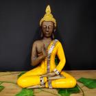 Buda tailandês amarelo com espelhos 27cm