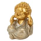 Buda Trio Da Sabedoria Dourado 9cm - Enfeite Decorativo Resina - Taimes