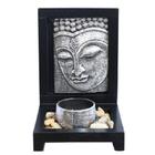 Buddha Porta Vela Prateado Suporte Madeira - Fh 01