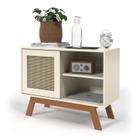 Buffet Aparador Bar Off White Com Porta de Correr 2 Nichos E Pés em Madeira MDF - Rattan - Ofertamo