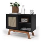 Buffet Aparador Bar Preto Com Porta de Correr 2 Nichos E Pés em Madeira MDF - Rattan - Ofertamo