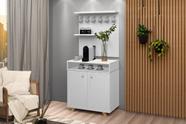 Buffet / Aparador Com Painel ST Para o Cantinho do Café Estilo Retrô Com Pés em Madeira 2 Portas Com Detalhe a Lazer Cor Branco Acetinado