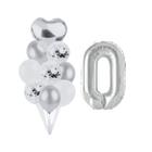 Buque 9 Balões Bexiga Coração e 1 Número Metalizado 70 cm -Prata