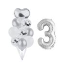 Buque 9 Balões Bexiga Coração e 1 Número Metalizado 70 cm -Prata - Partiufesta
