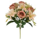 BUQUE DE FLORES ROSAS E LIRIOS X9 CHA 2 TONS 40cm - Flor Arte