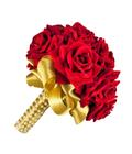 Buquê de Noiva Madrinhas Noivinhas de Luxo com Rosas Vermelhas Cetim Dourado com Perolas
