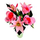 Buque Lirios C/ Rosas Luxo Artificial Galho 6 Flores Decor