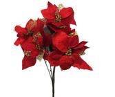 Buquê Natal Bico de Papagaio Vermelho Camurça e Dourado 5 Flores 47cm - Master Christmas