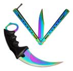 Butterfly + Karambit Cs Go Multi Color Facas Afiadas Tático Manobras Treinos