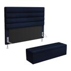 Cabeceira Atlas e Calçadeira Baú Ursa 140 para Cama de Casal N-025 Veludo Azul Marinho Aradecor