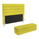 Cabeceira Atlas e Calçadeira Baú Ursa 140 para Cama de Casal Z-004 Sued Amarelo Aradecor