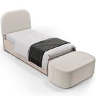 Cabeceira Cama Box 100cm Lanna com Puff Recamier Doha W01 Bouclê Creme - Lyam Decor