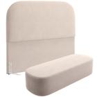 Cabeceira Cama Box Casal 140cm Lanna com Puff Recamier Doha W01 Suede Bege - Lyam Decor