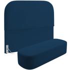 Cabeceira Cama Box King 195cm Lanna com Puff Recamier Doha W01 Suede Azul Marinho - Lyam Decor