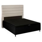 Cabeceira com Base Cama Box Baú Casal 138x188cm Hit ID5 Corano Preto/Linho Cru - Mpozenato