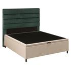 Cabeceira com Base Cama Box Baú Casal 138x188cm Hit ID5 Suede Bege/Linho Verde - Mpozenato