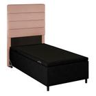 Cabeceira com Base Cama Box Baú Solteiro 88x188cm Hit ID5 Linho Rosê/Suede Preto - Mpozenato