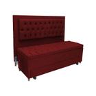 Cabeceira com Calçadeira Baú Casal Queen 160cm Paris Capitonê Suede Bordô - Sheep Estofados