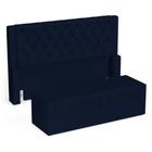 Cabeceira e Calçadeira Báu Queen Size Atena 160cm Capitonê Suede Azul Marinho - Desk Design