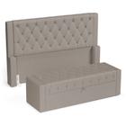 Cabeceira e Calçadeira Báu Queen Size Atena 160cm Capitonê Suede Bege - Desk Design