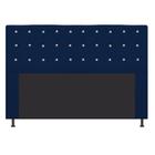 Cabeceira Estofada Dama 195cm para Cama King Size Strass Botonê Suede Azul Marinho