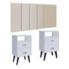 Cabeceira Estofada Modular Box Casal 1,40 Julia Areia Jogo 2 Mesinha Pequena Gaveta Nicho Canto Lateral Cama Retrô Classic New Branco-RPM