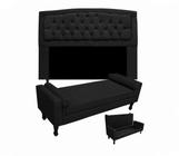 Cabeceira Geovana + Calçadeira Fênix Para Quarto Solteiro 90cm Suede Preto - LM DECOR