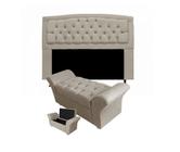 Cabeceira Geovana e Calçadeira Veneza Baú Casal 140cm Corano Bege - DL Decor