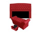 Cabeceira Geovana e Calçadeira Veneza Baú King 195cm Suede Vermelho - LM DECOR