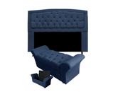 Cabeceira Geovana e Calçadeira Veneza Para Quarto King 195cm Suede Azul Marinho - DL Decor