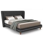 Cabeceira King Nilo 195cm Com Cama Pés Madeira Suném P05 Linho Cinza Escuro - Lyam Decor